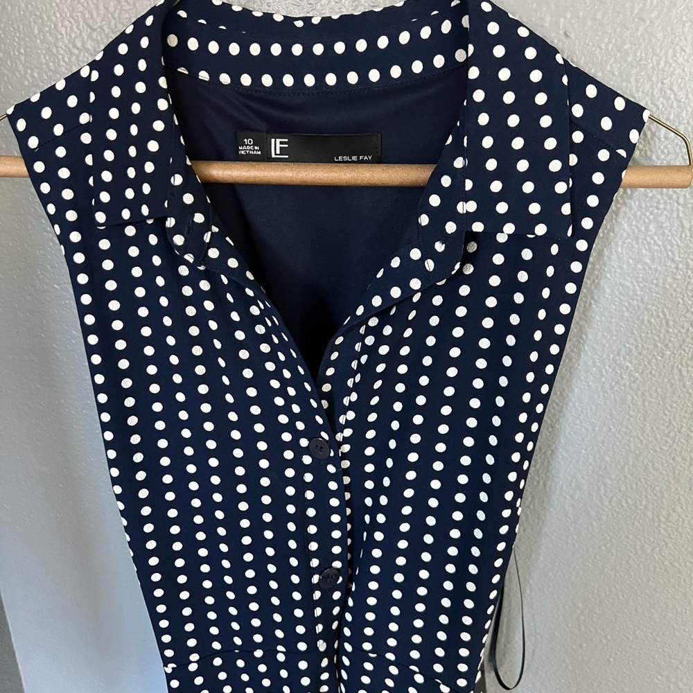 Leslie Fay Navy and White Polka Dot Dress